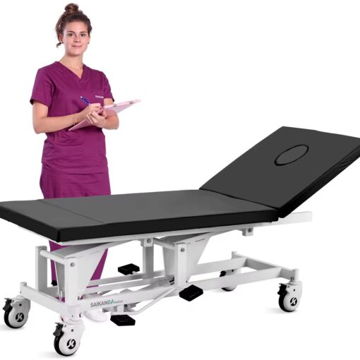 Table d’examen médical hydraulique X14 Saikang en acier inoxydable, pliable, manuel